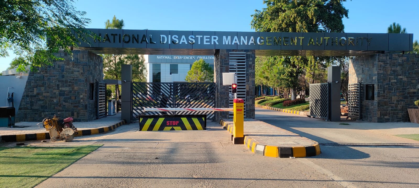 Road blocker and bollards installed by ASG Systems at the entrance of the National Disaster Management Authority (NDMA), Pakistan