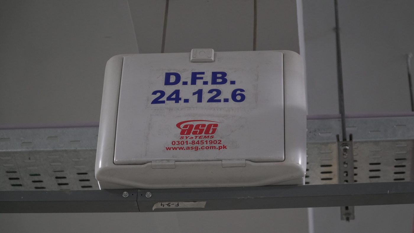 ASG Systems Pakistan branded distribution junction box installed at Allama Iqbal International Airport