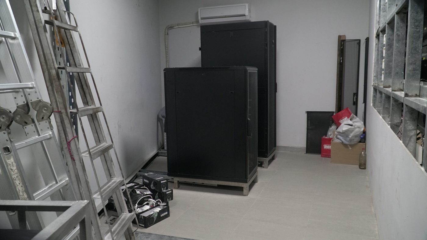 Aventura CCTV camera equipment staged in the network server room at Allama Iqbal International Airport
