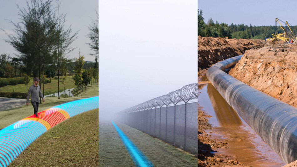 Buried and fence-mounted perimeter intrusion detection along a lawn, a fence line and a pipeline