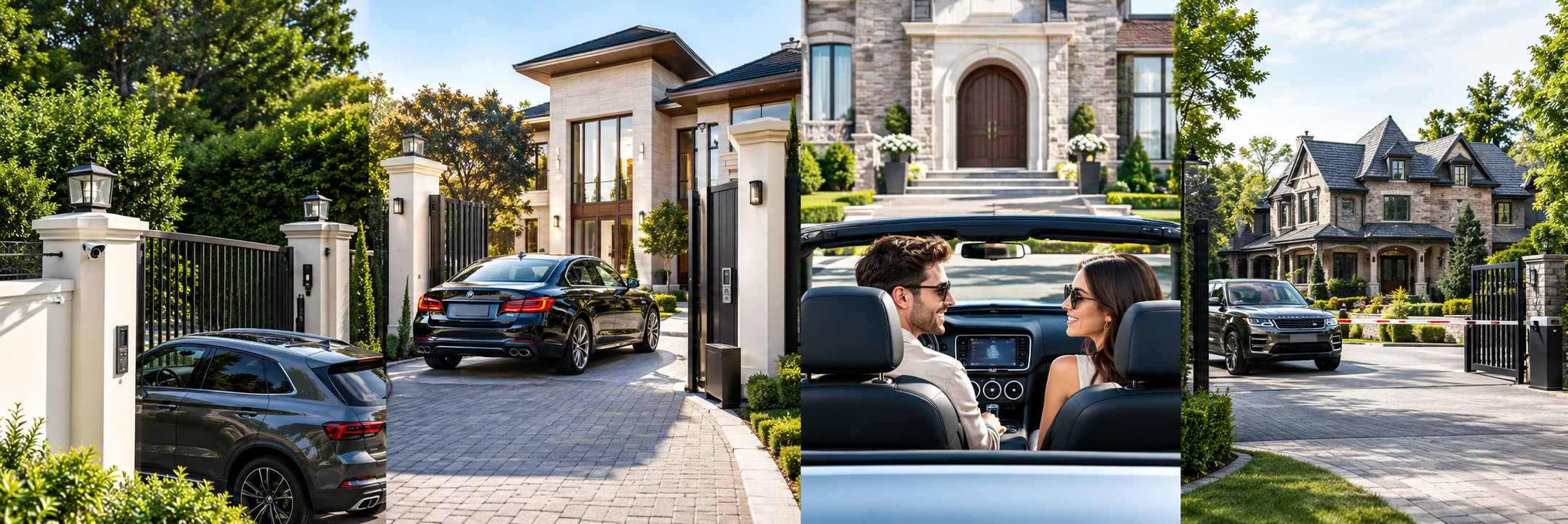 Automatic gate and entrance of a private residence with cars arriving