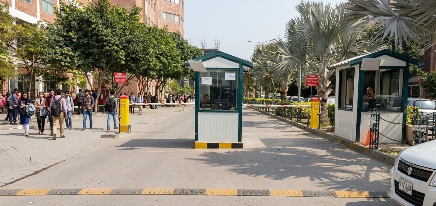 Centurion automatic boom barrier at a campus exit gate, University of Lahore