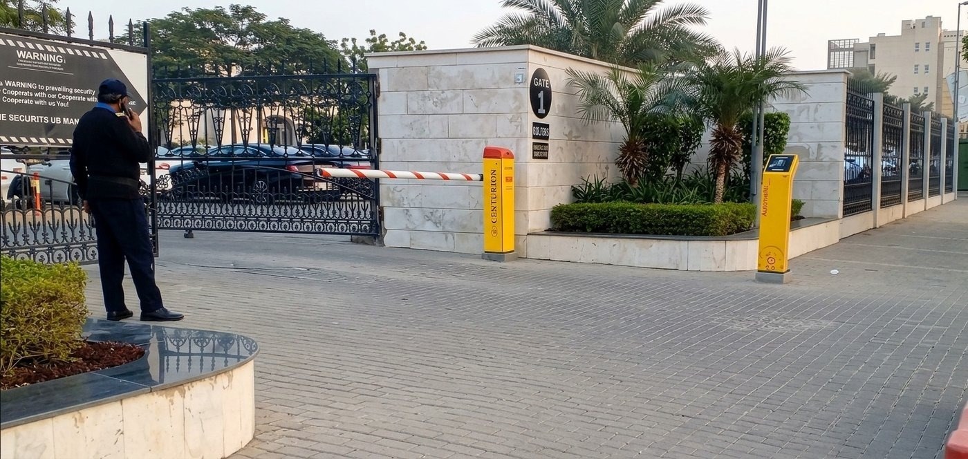 Centurion automatic boom barrier with RFID access reader at Gate 1, DHA Raya Golf & Country Club