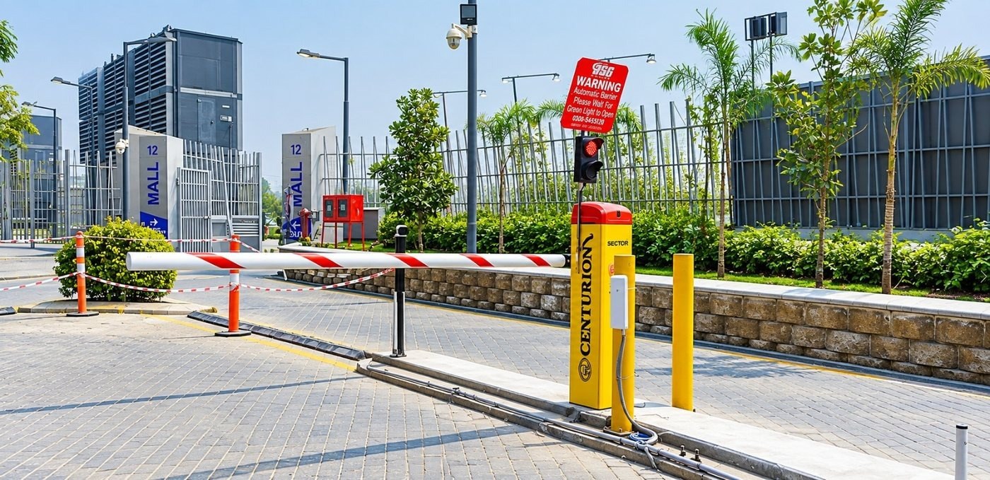 Centurion automatic boom barrier at the outdoor vehicle gate of Nishat Emporium Mall