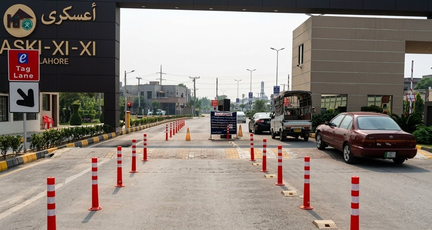 Dedicated visitor lane separate from the E-Tag resident lane at Askari-XI, Lahore