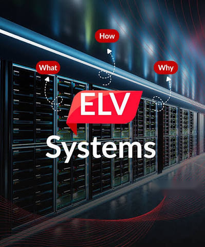 Data centre server racks with the words ELV Systems and what, how and why markers